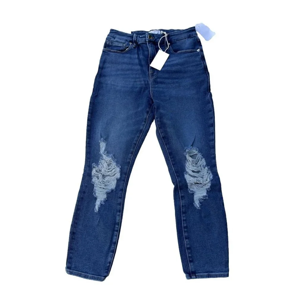 Good American Good Waist Ripped Crop Skinny Jeans in Blue855 - Picture 12 of 15